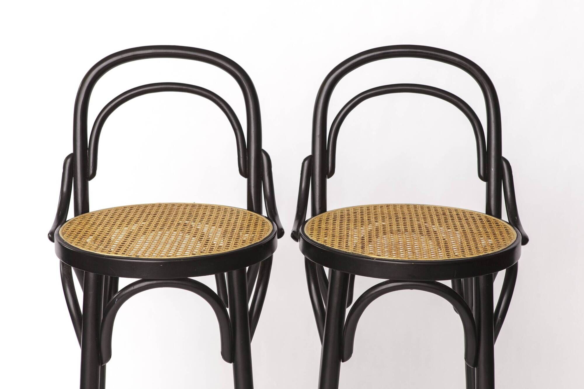 Pair of Bentwood Bar Stools with Vienna Cane Seats – Thonet Style, Black