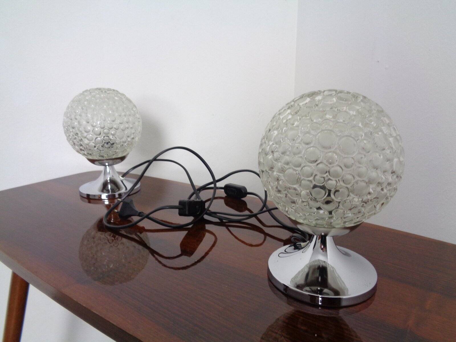 Glass Bubble Table Lamps, 1970s, Set of 2