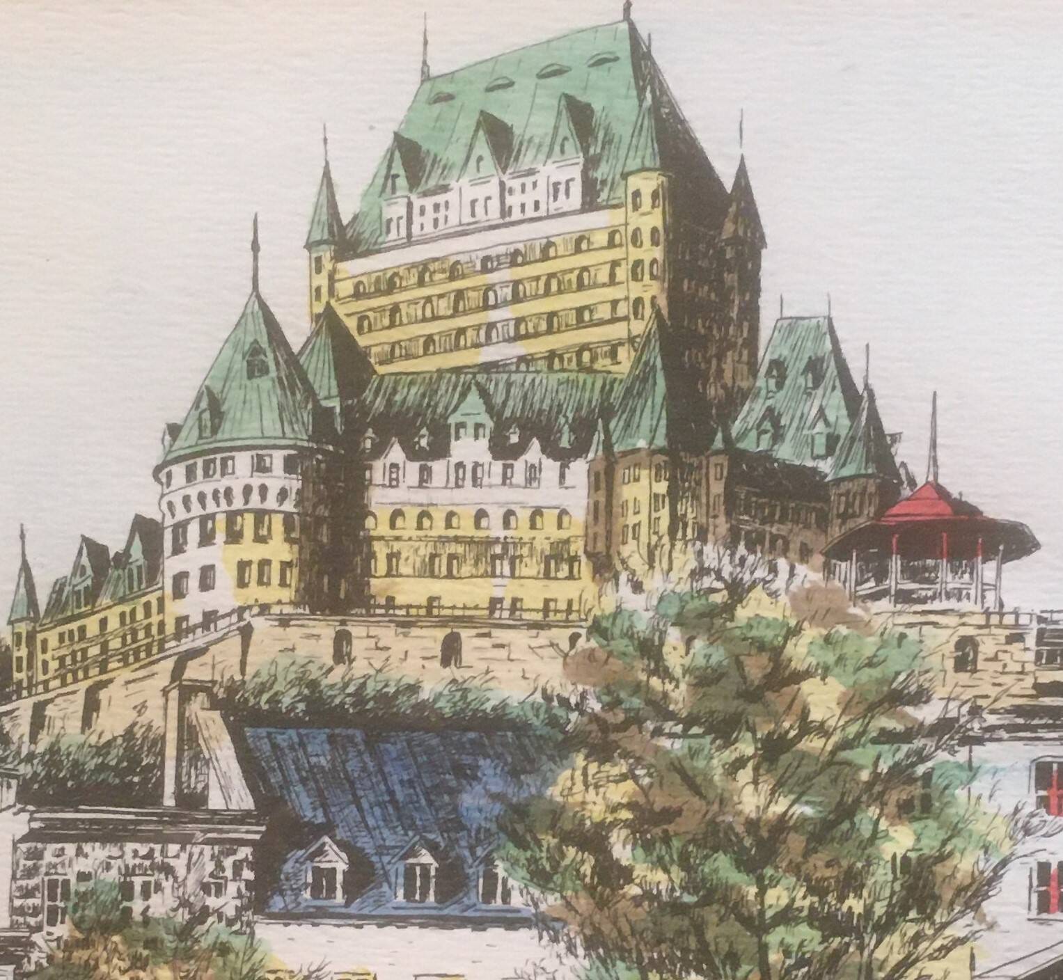 Château de Frontenac framed, Quebec Lithograph
