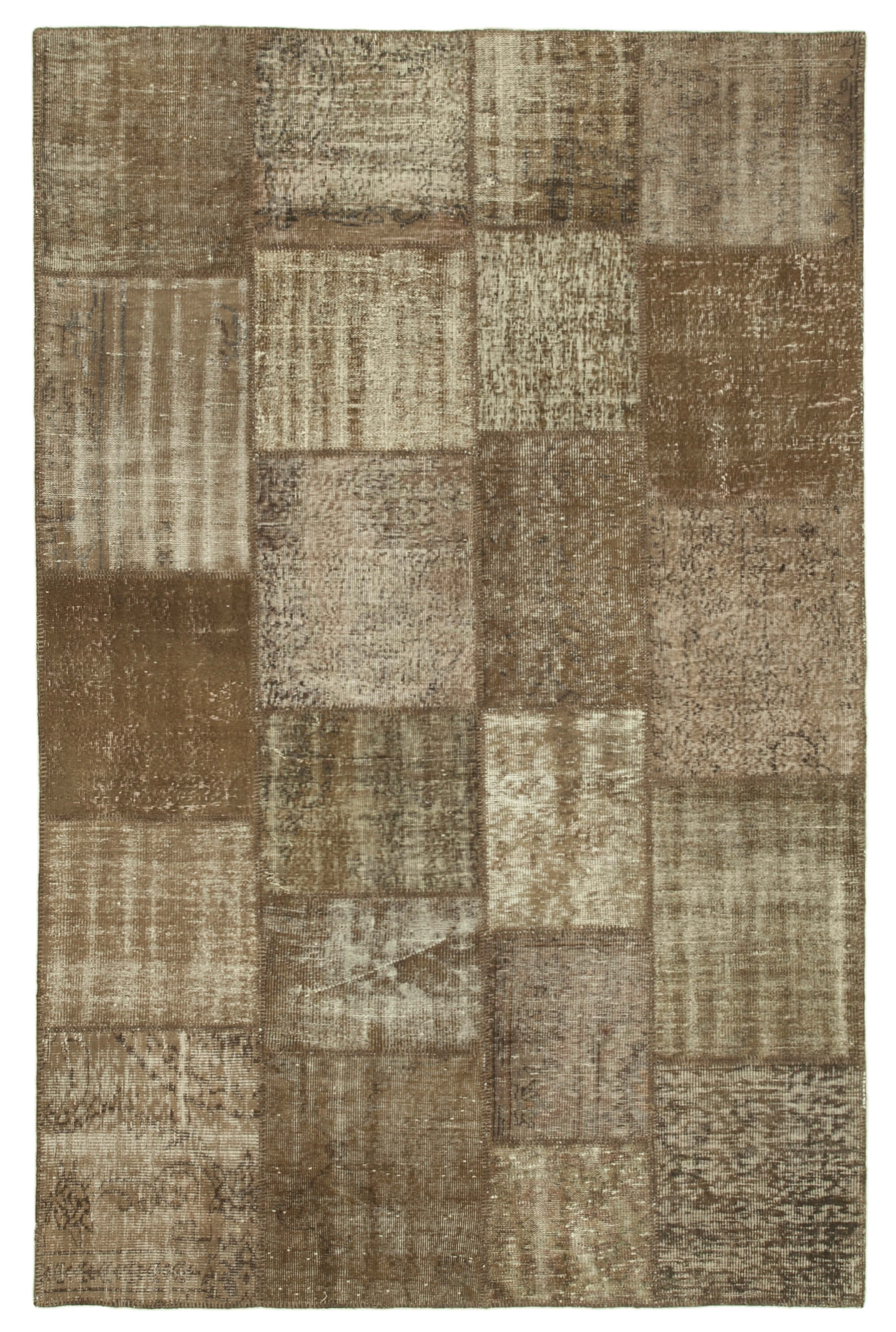 Handmade anatolian overdyed 196 cm x 302 cm brown patchwork carpet