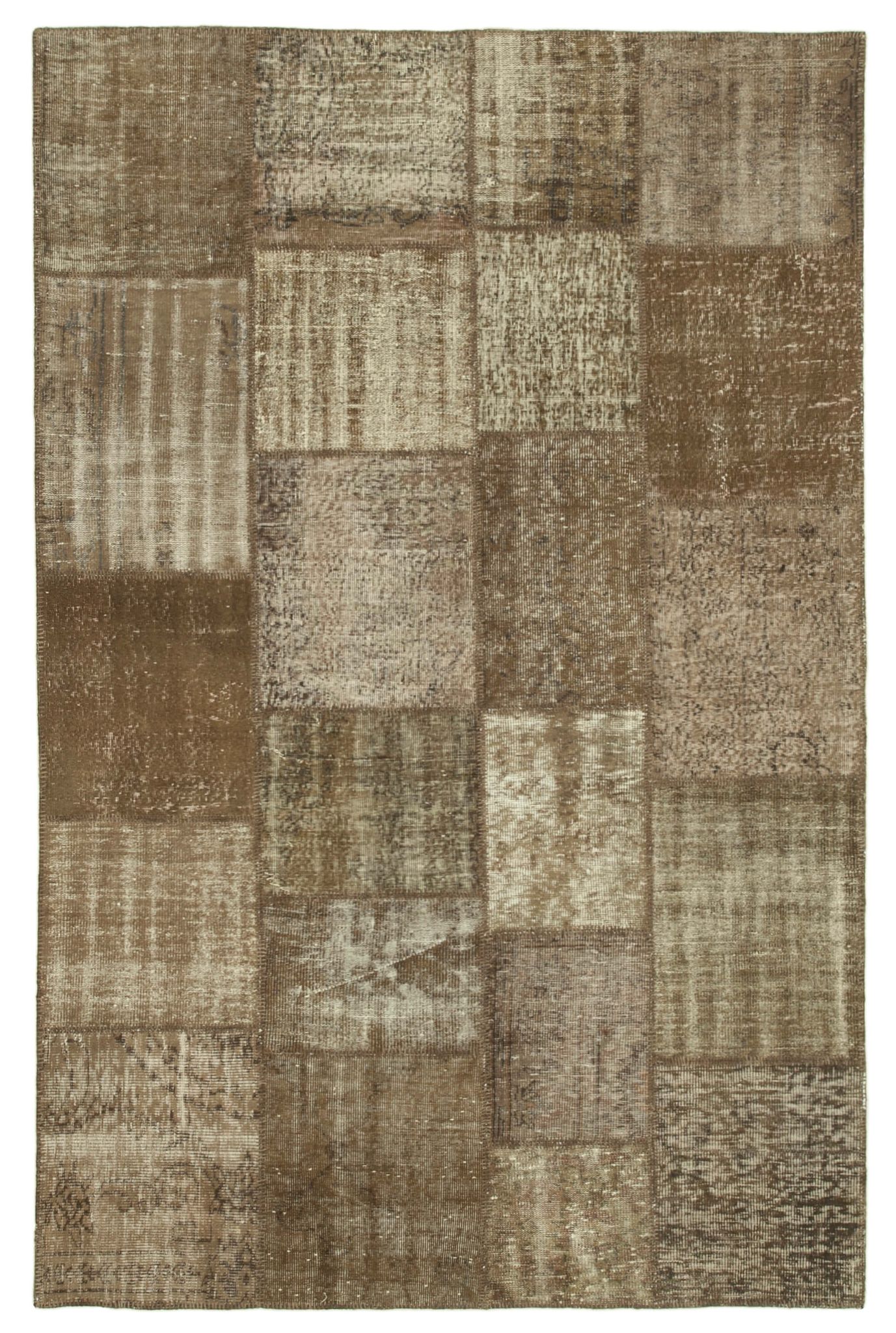 Handmade anatolian overdyed 196 cm x 302 cm brown patchwork carpet
