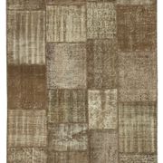 Handmade anatolian overdyed 196 cm x 302 cm brown patchwork carpet