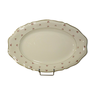 Porcelain oval dish limoges décor pink flowers golden liseret