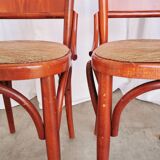 Vintage Italian Bistro Chairs - 1980s Reddish Wood, Brown Fabric - Set of 4