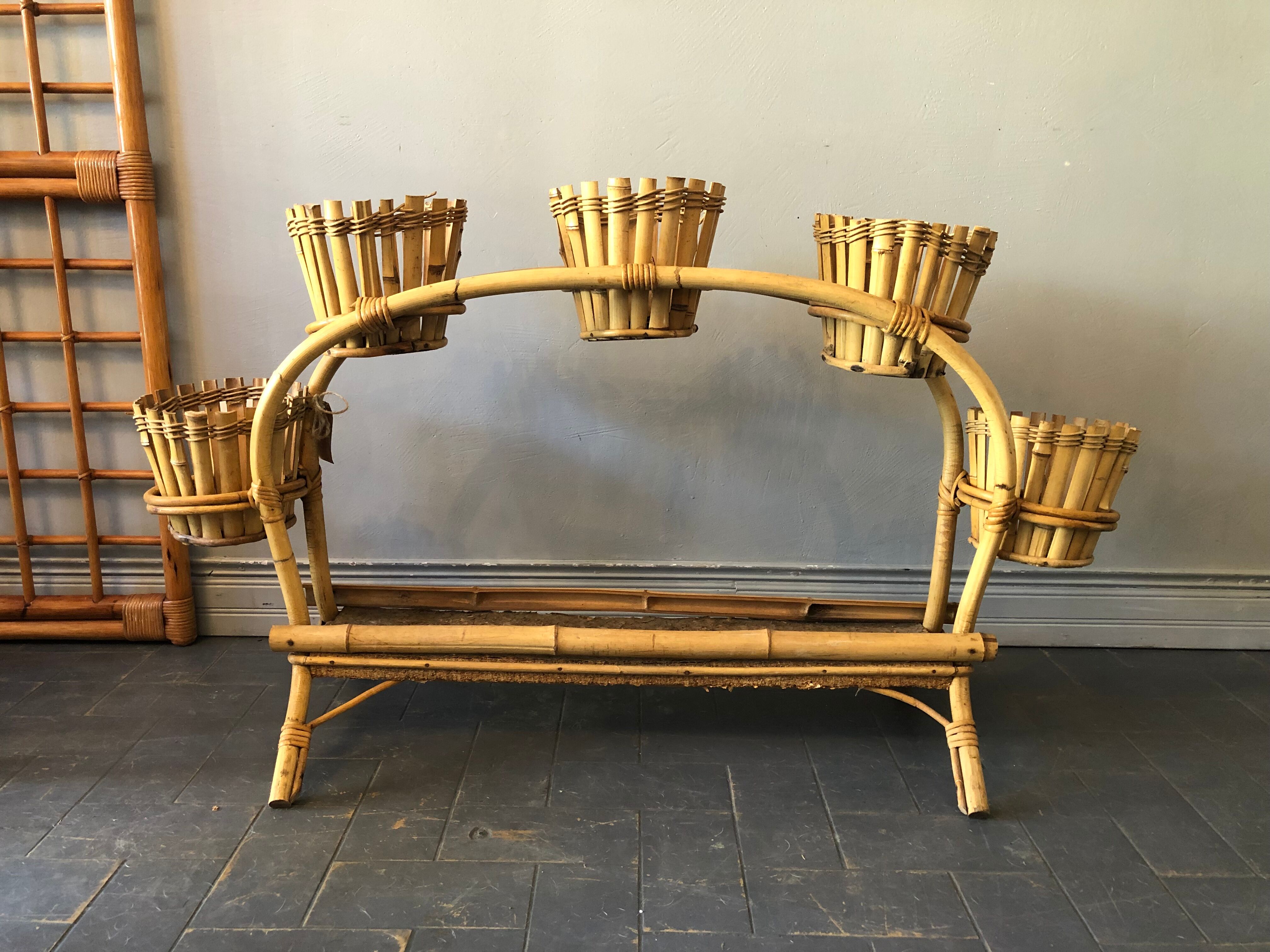 Rattan plant holder, 60s