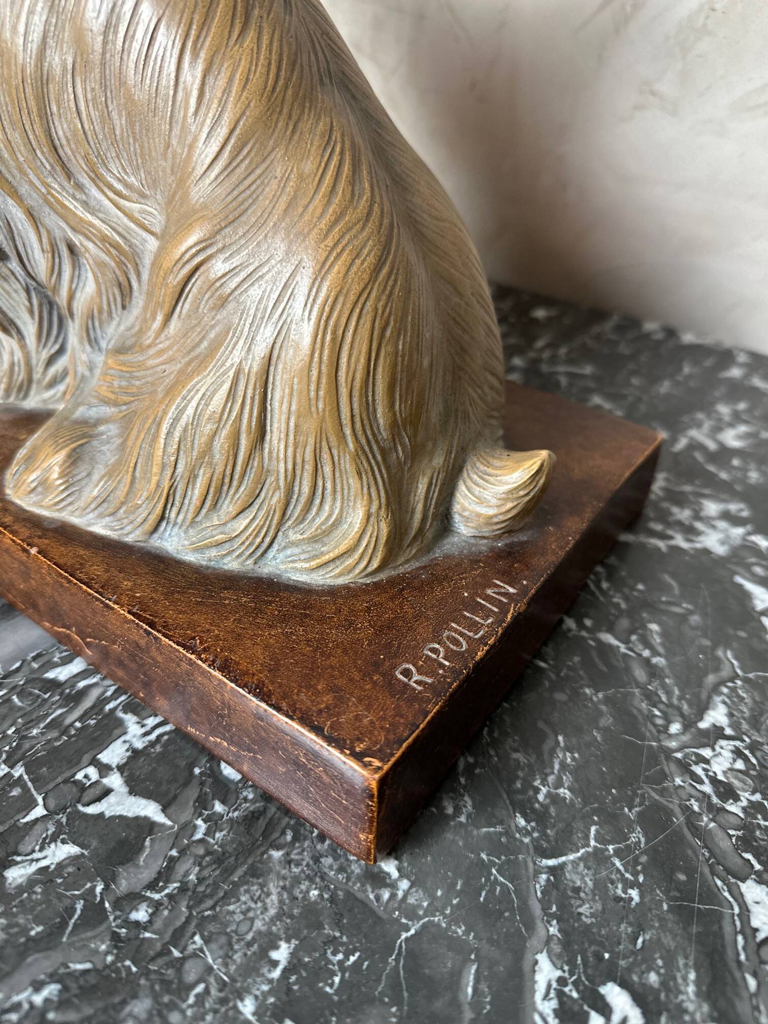 Terracotta dog signed R. Pollin
