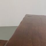 Solid elm dining set including 6 stools France 1970s