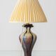 Belgian Art Deco Ceramic Table Lamps, Pair, Flambé Drip Glaze, New Silk Shades