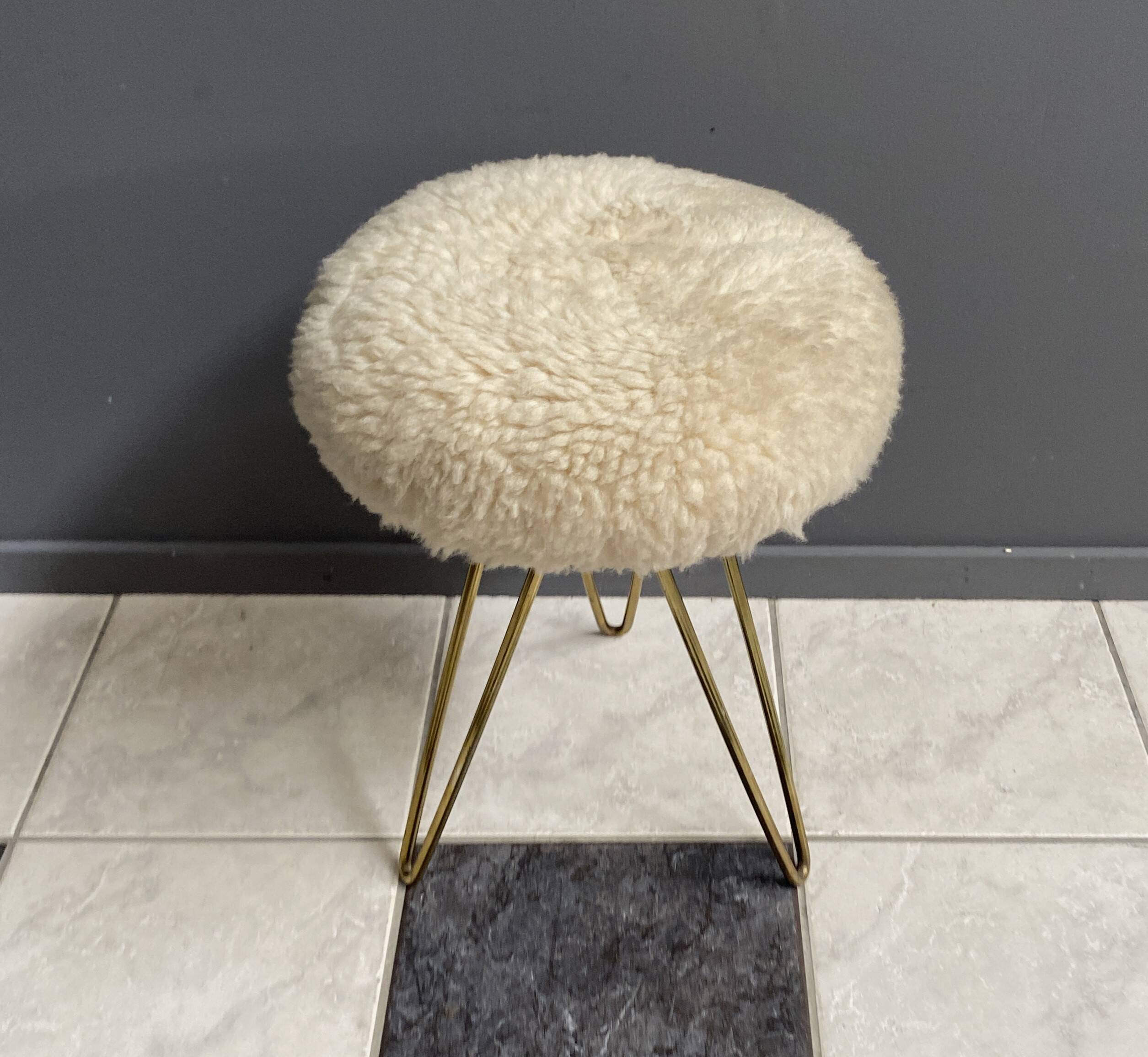 wool top brass small stool 1960s