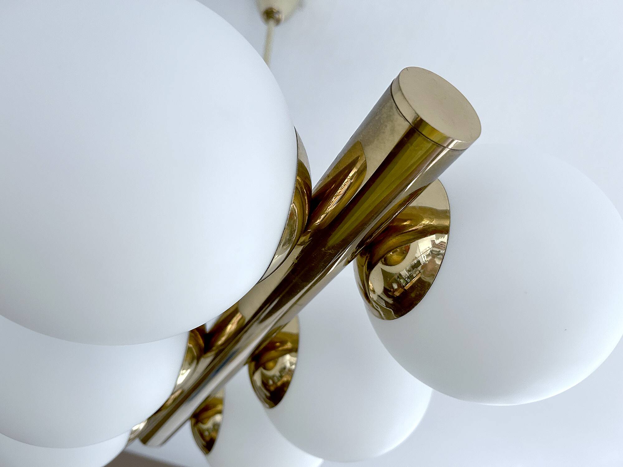 Vintage Glass Brass  Pendant Light, 1950s