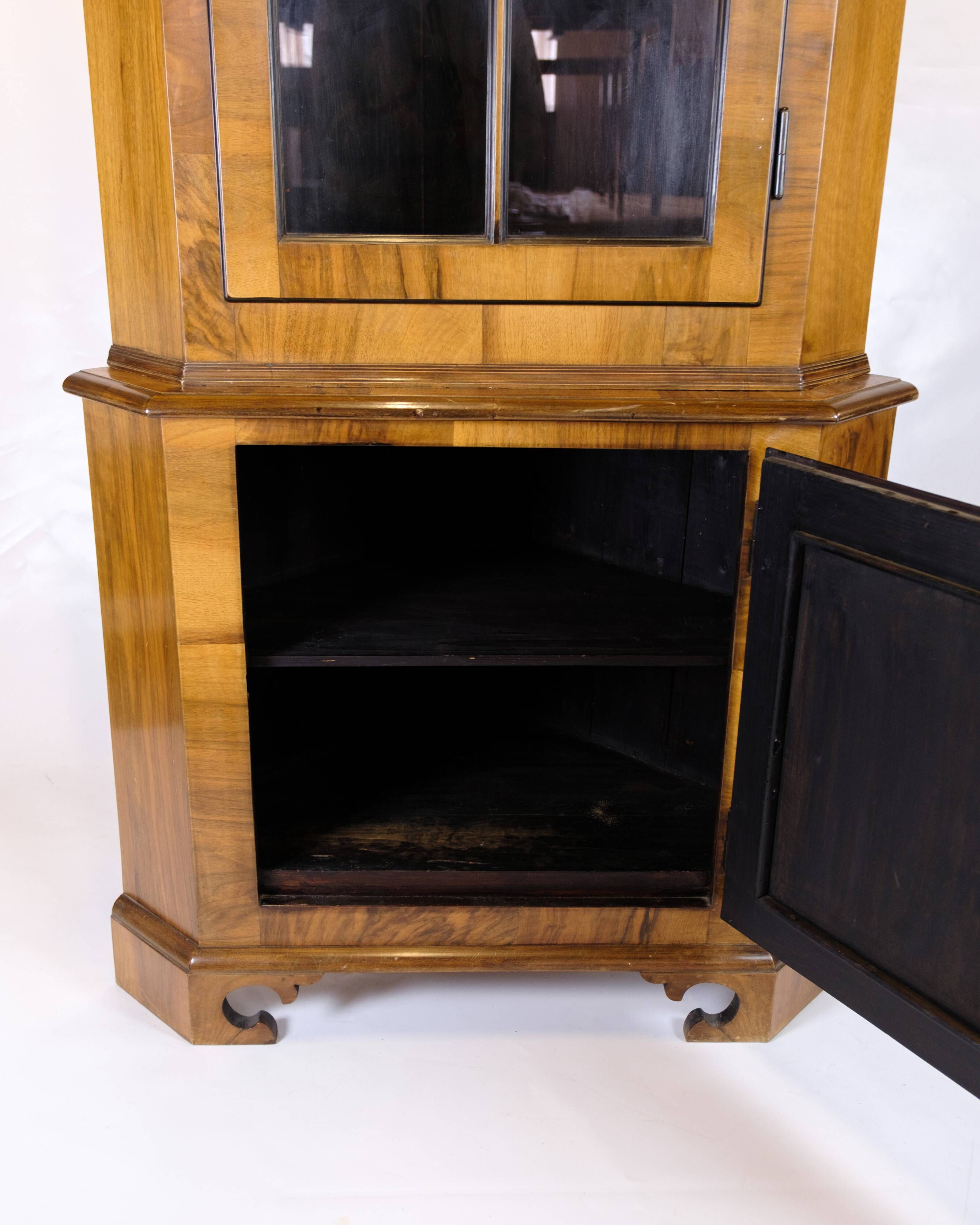 Antique display case/corner cabinet - Baroque style - walnut - glass door with bars - circa 1900