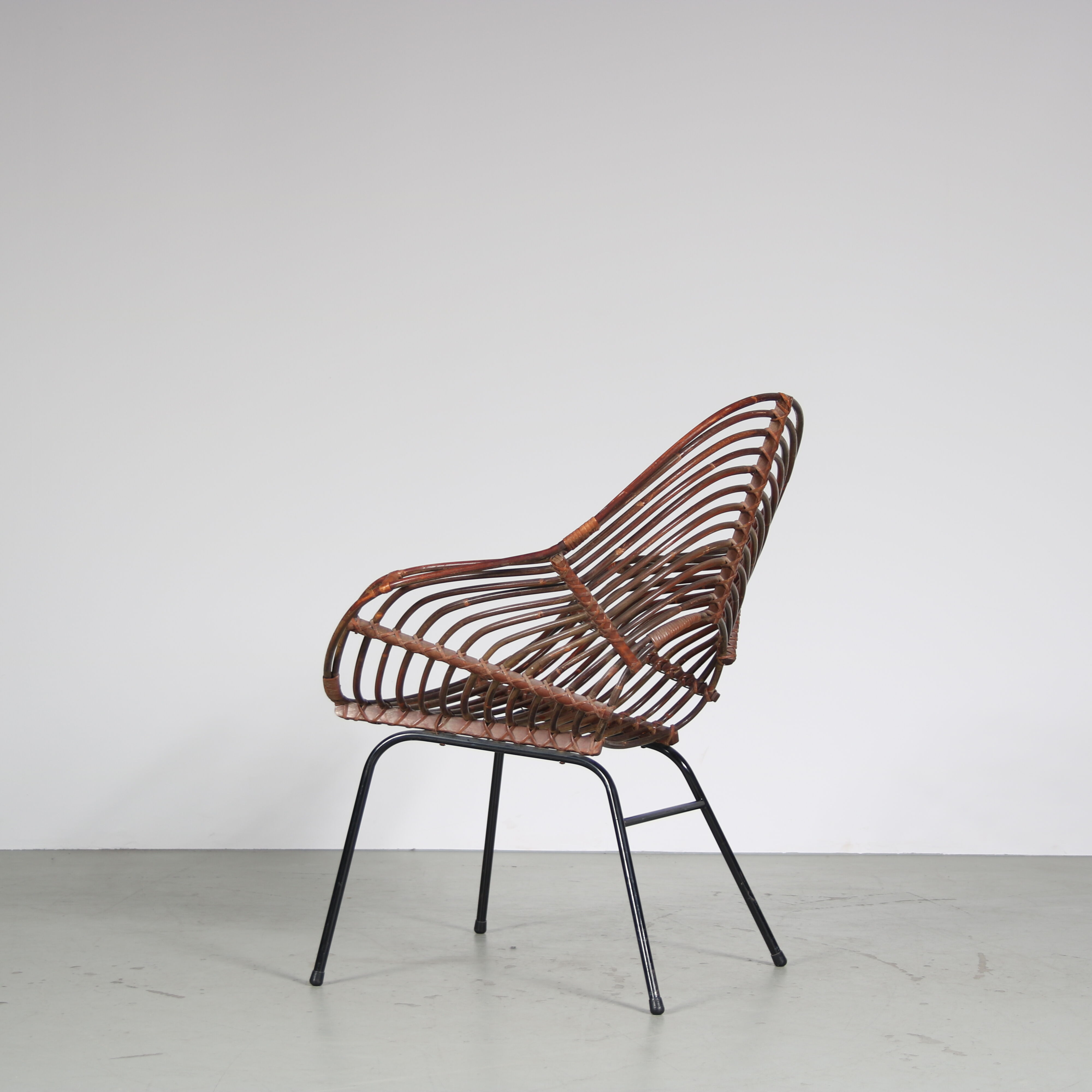 1950s Rare rattan chair by Rohé, Netherlands
