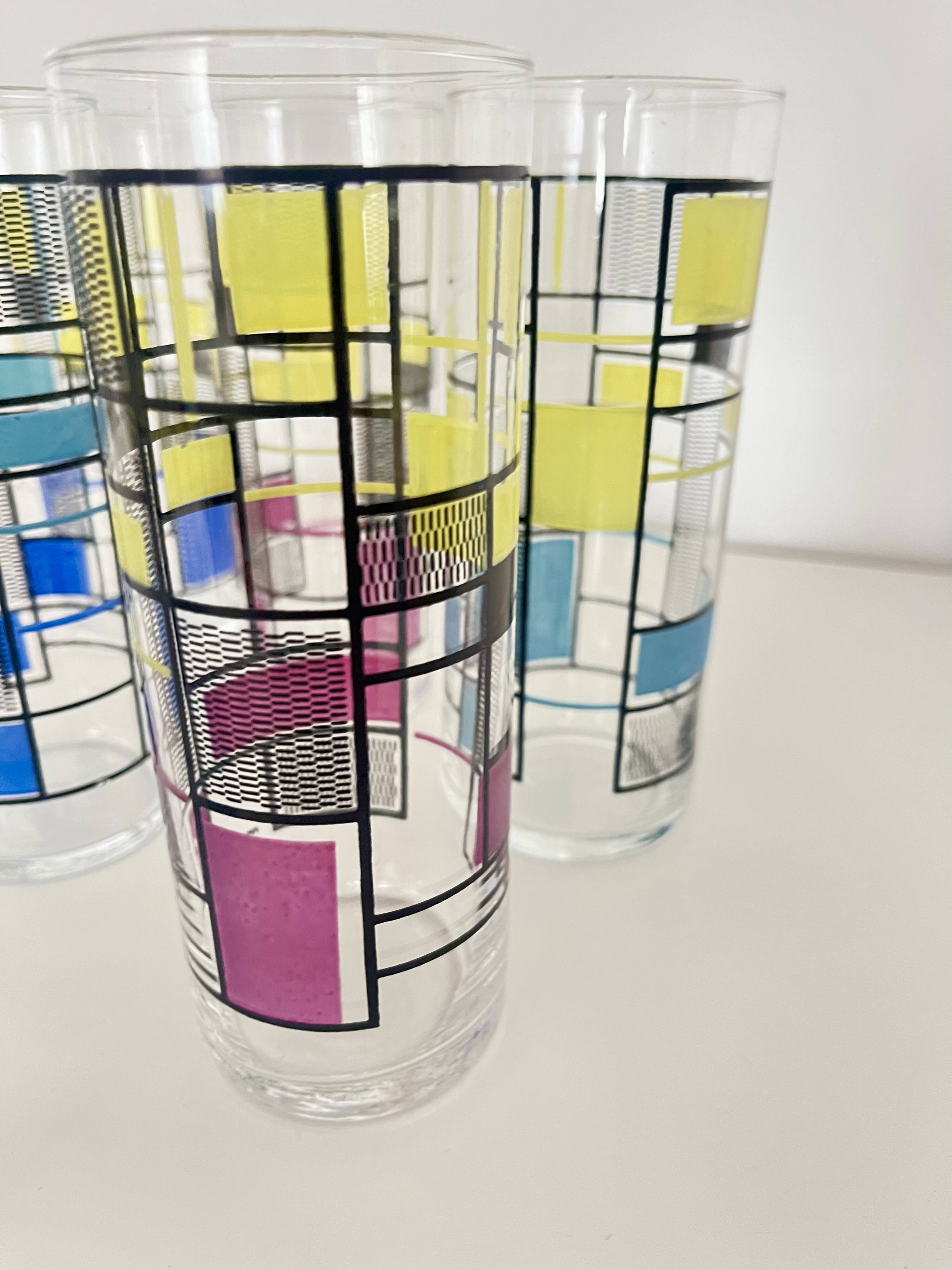 Set of 6 Vintage Hand-Painted Tall Glasses, USA 1950s-60s