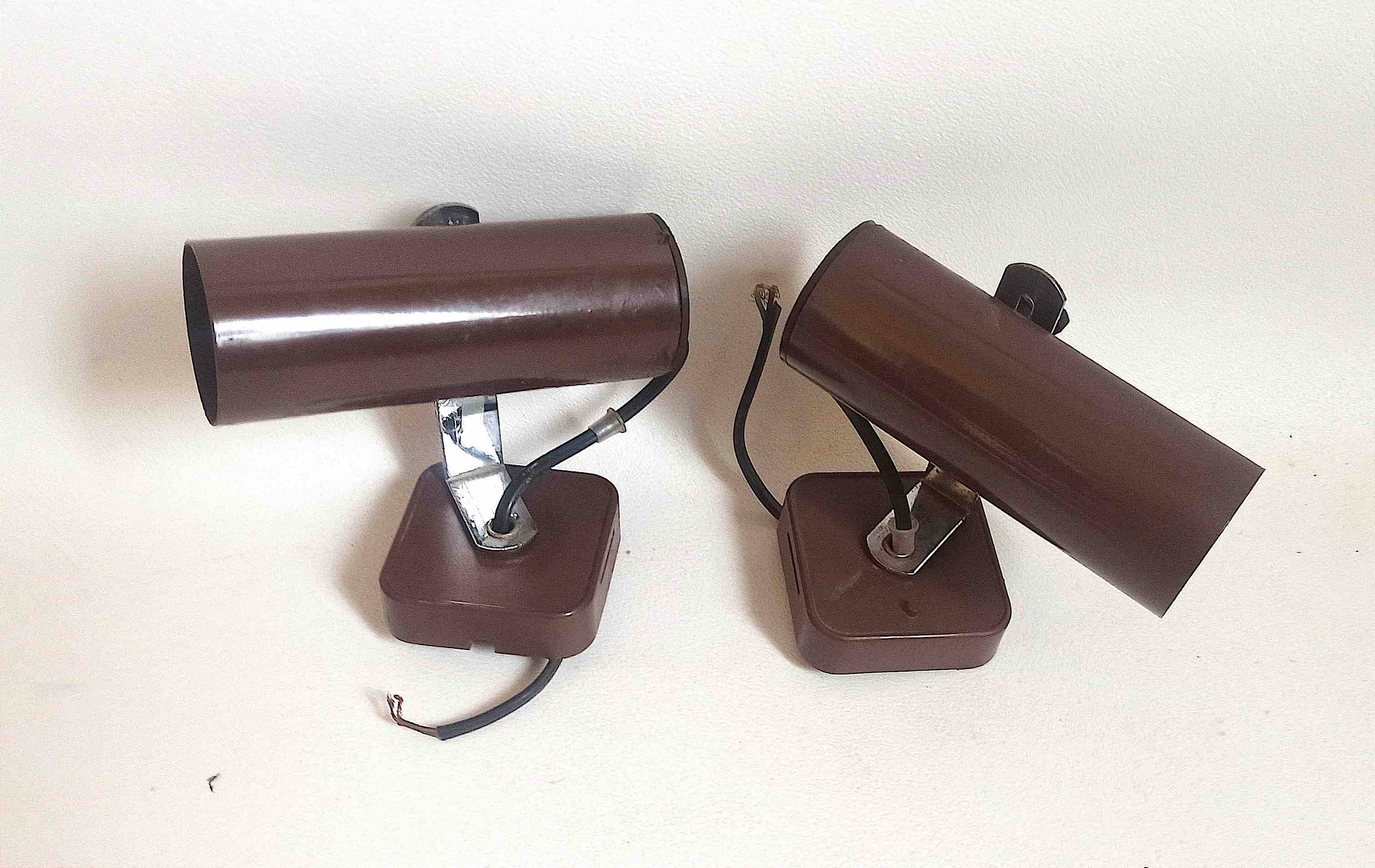 Pair of 70s dark brown adjustable wall lights