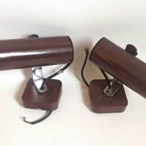 Pair of 70s dark brown adjustable wall lights