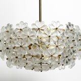 Very rare large heavy 1970s brass crystal glass flower ceiling lamp by Erns