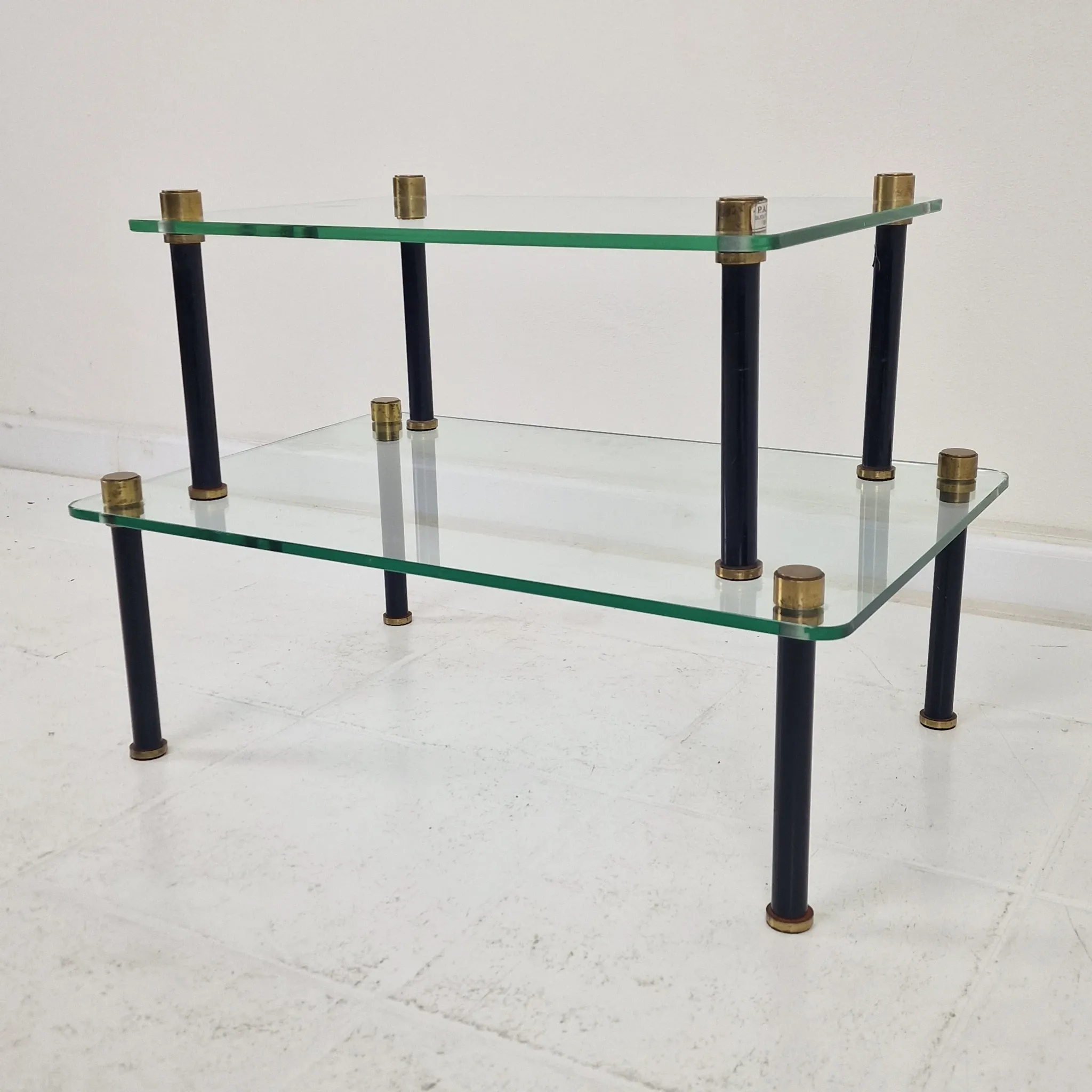 French Modernist Glass and Brass Display Tables with 'P. Andrieux', 1930's