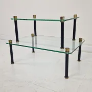 French Modernist Glass and Brass Display Tables with 'P. Andrieux', 1930's