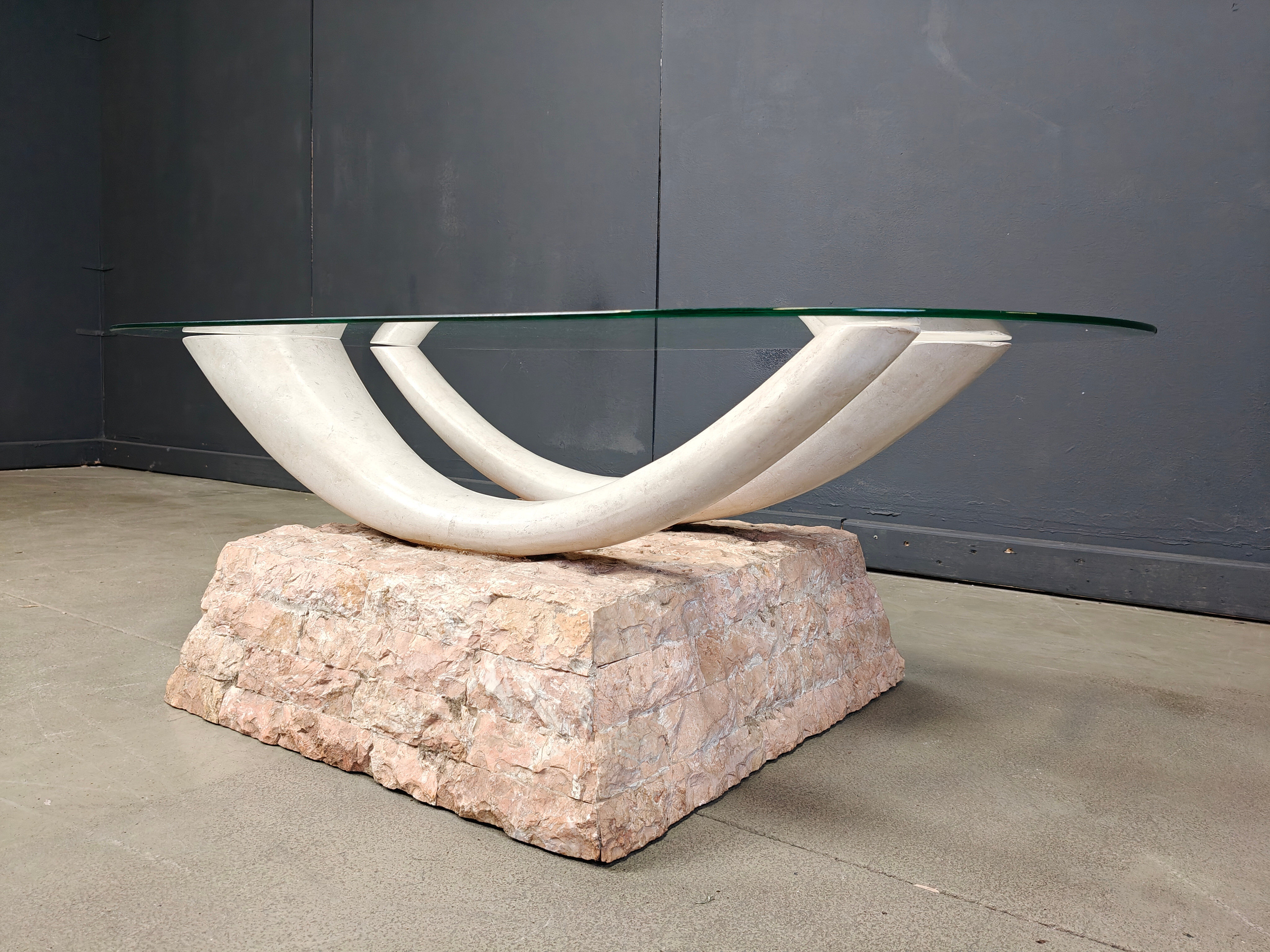 Vintage faux tusk coffee table, 1980s