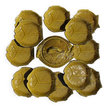 Vintage bouillabaisse service in faience, 13 pieces, 1970s.