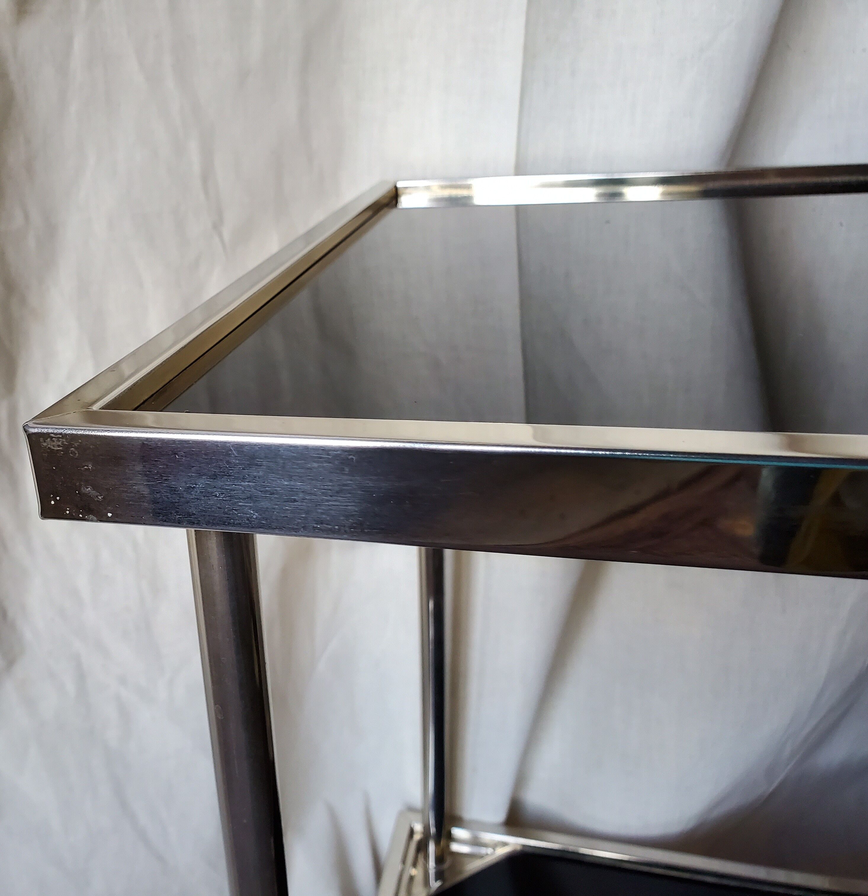 70s black glass and gold metal side table