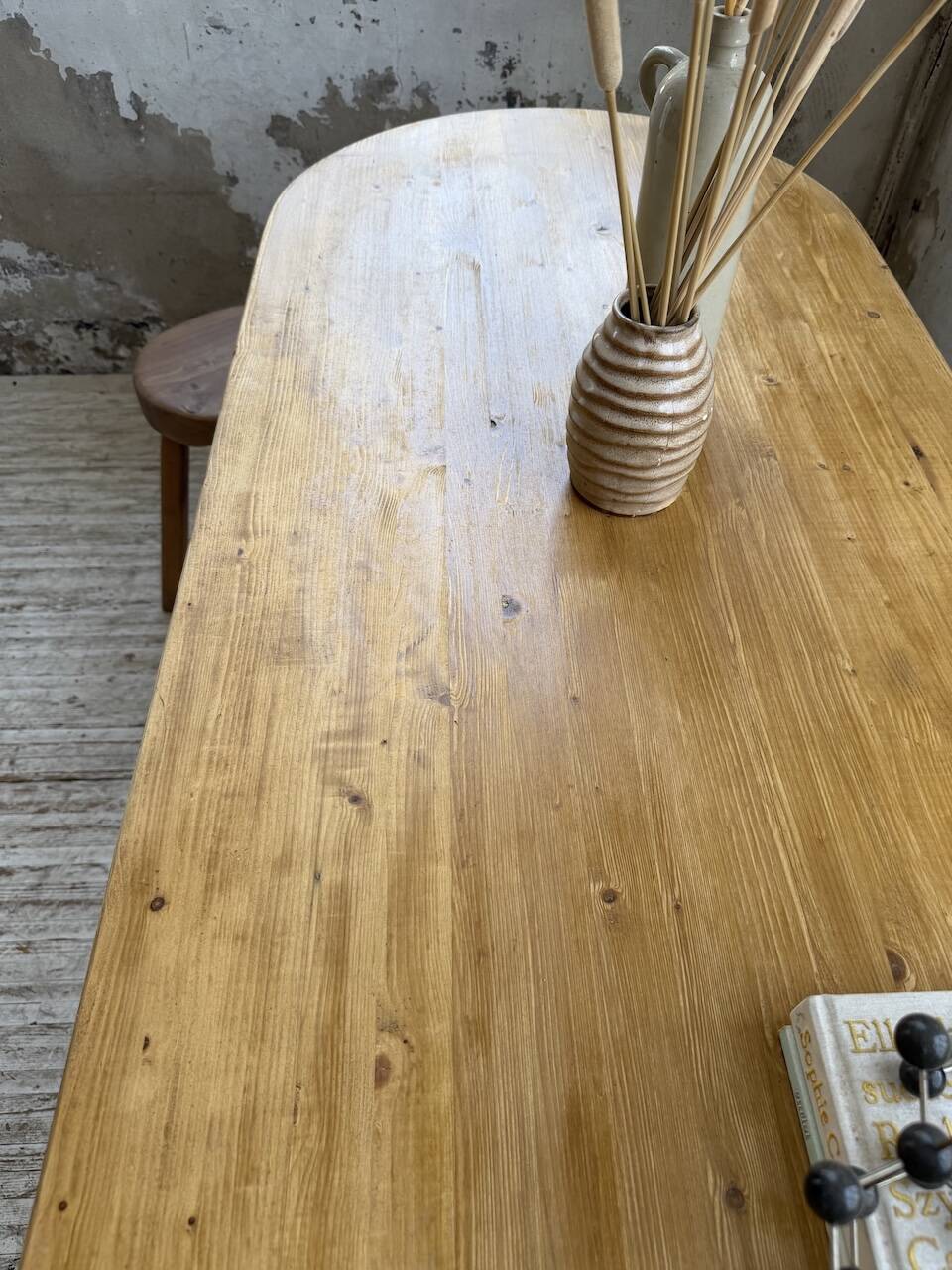 Brutalist pine oval table