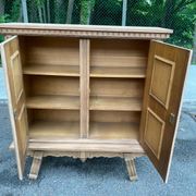 Renovated Spanish Renaissance oak buffet armoire from the 1930s.