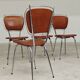 Set of 4 French chairs in camel brown imitation leather and chrome 1960