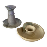 Pair of signed ceramic candlesticks