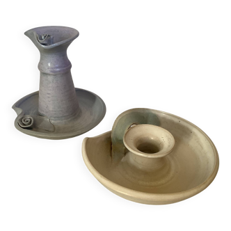 Pair of signed ceramic candlesticks