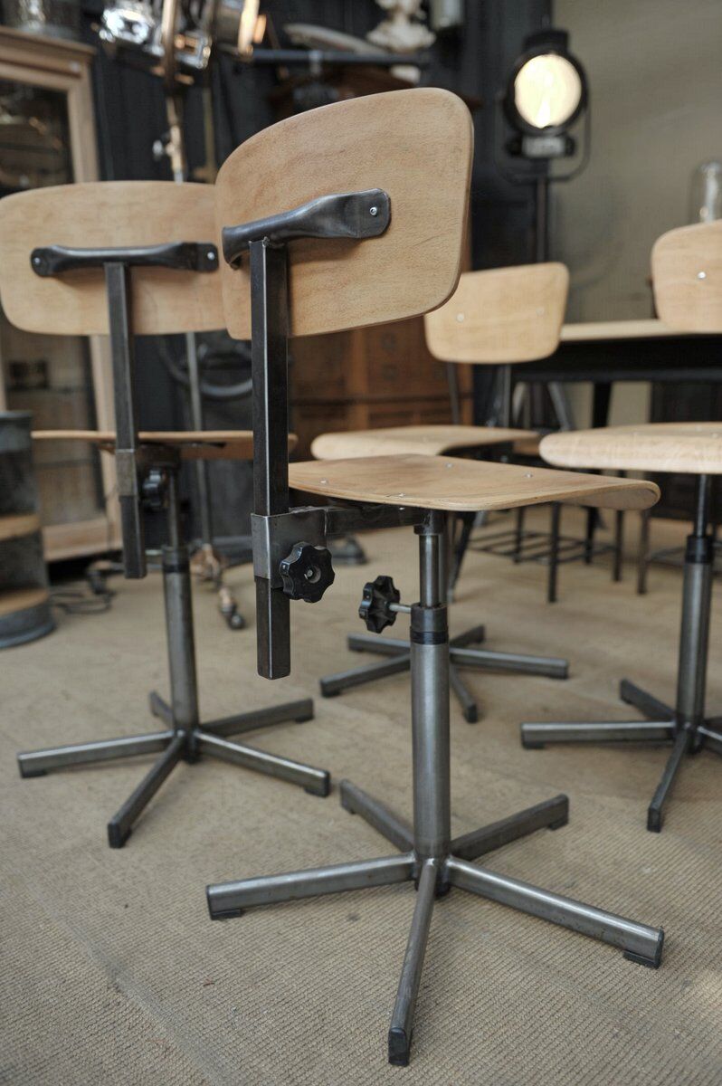 Industrial rotary and adjustable workshop chairs 1950s