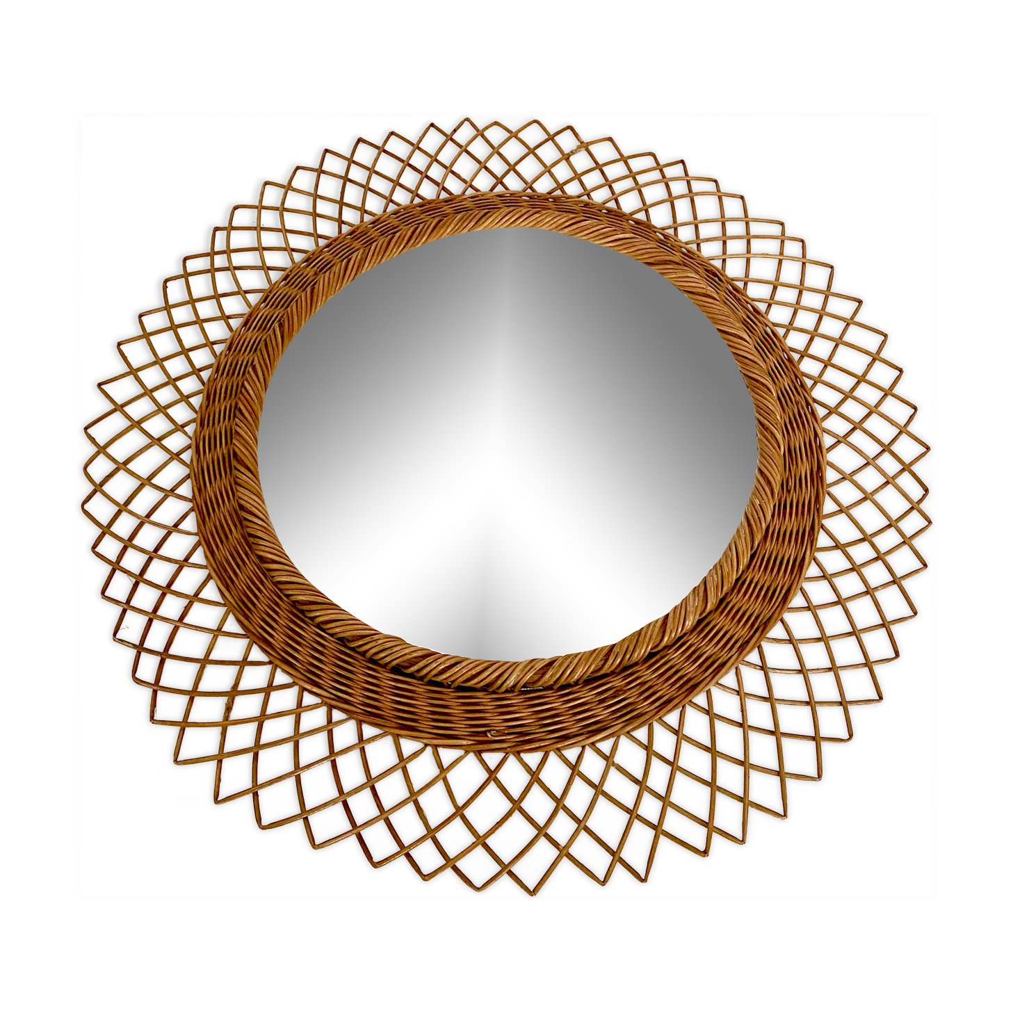 Vintage mirror in braided wicker - 45cm