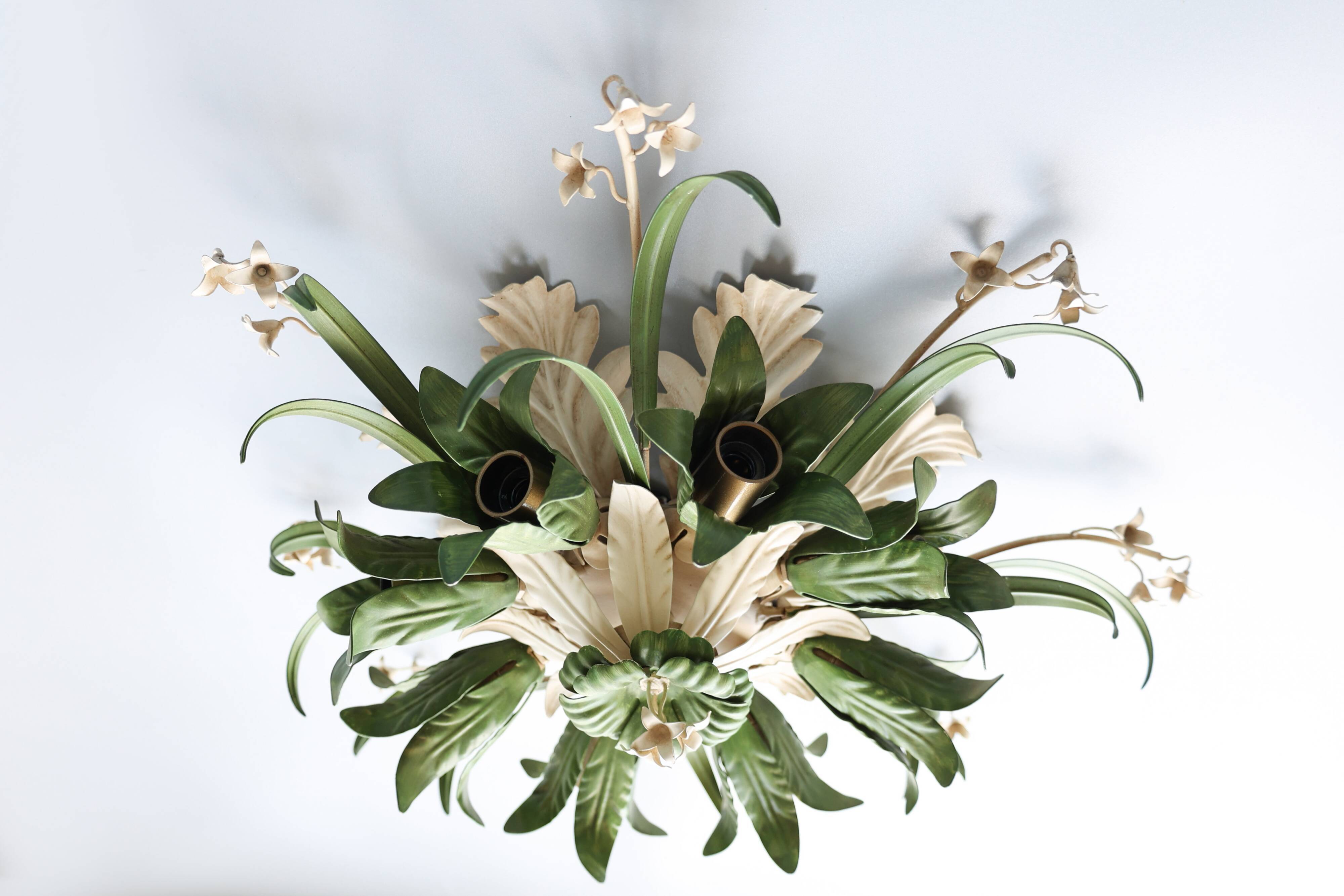 Vintage ceiling lamp, floral design, 1980s, Italy