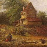 Peinture américaine paysage de campagne signée et datée 1854