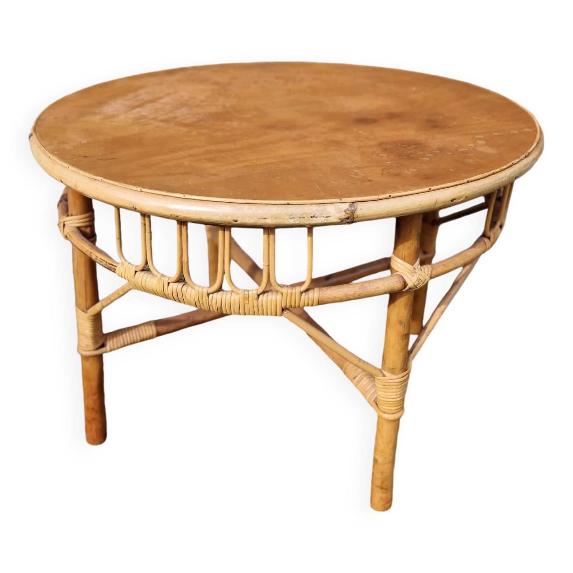 1970s round rattan coffee table