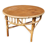 Table basse ronde en rotin 1970's