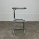 70s pedestal table, chrome and smoked glass side table