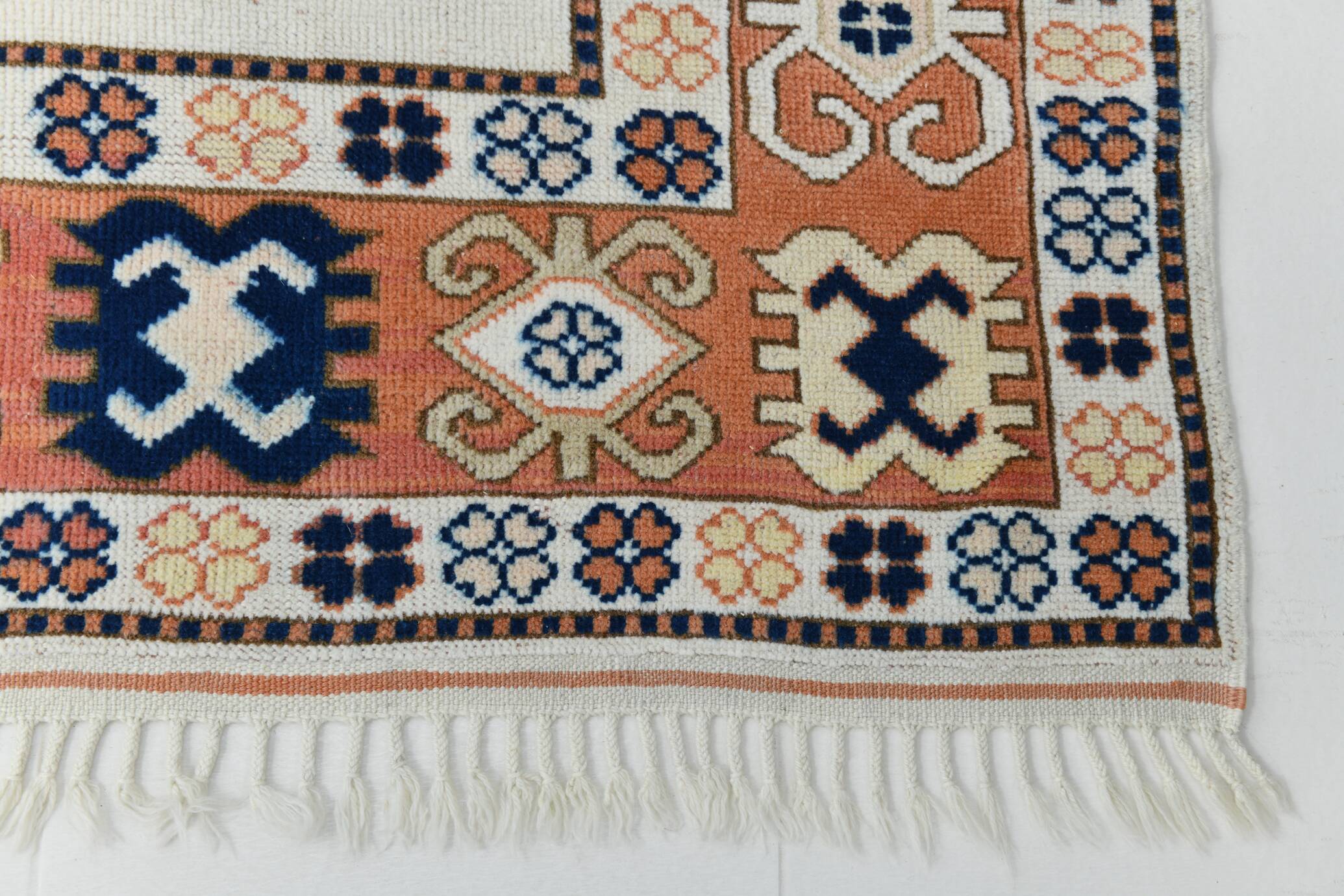 Beige & Pumpkin Orange Antique Vintage Rug Made in Anatolian, 202x284 Cm