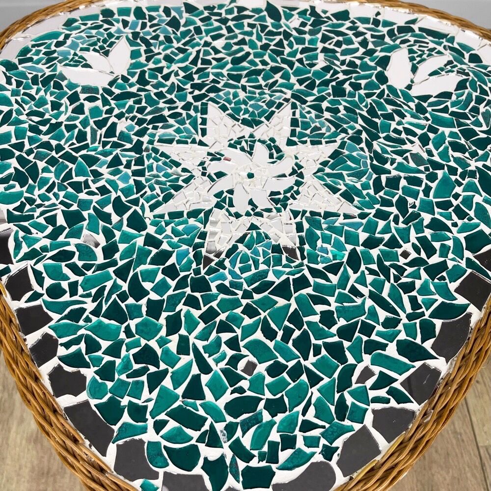 Pedestal table tripod mosaic tray mirror 50s