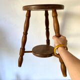 Vintage wooden tripod stool 2 trays