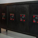 Large Brutalist Black Highboard with Red Accents Belgium 60s