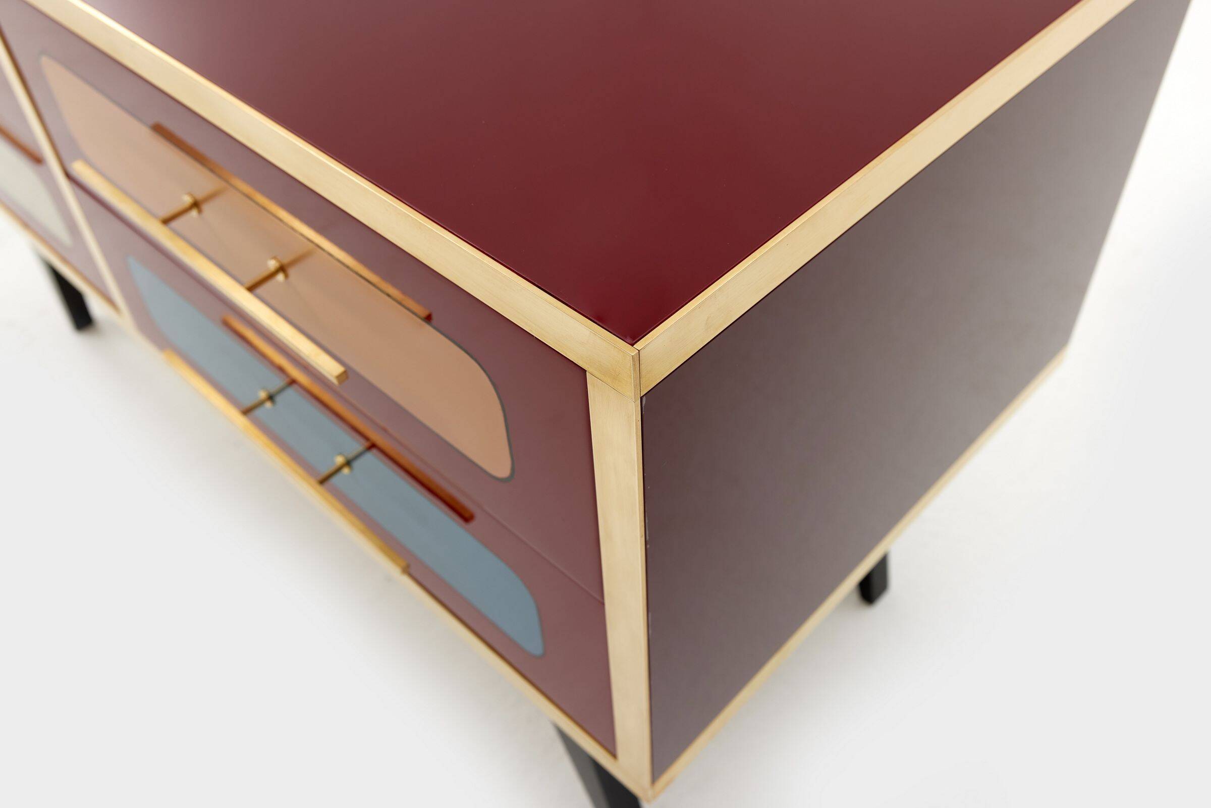 Mid-Century Italian Wood, Brass & Glass Sideboard, 1960s.