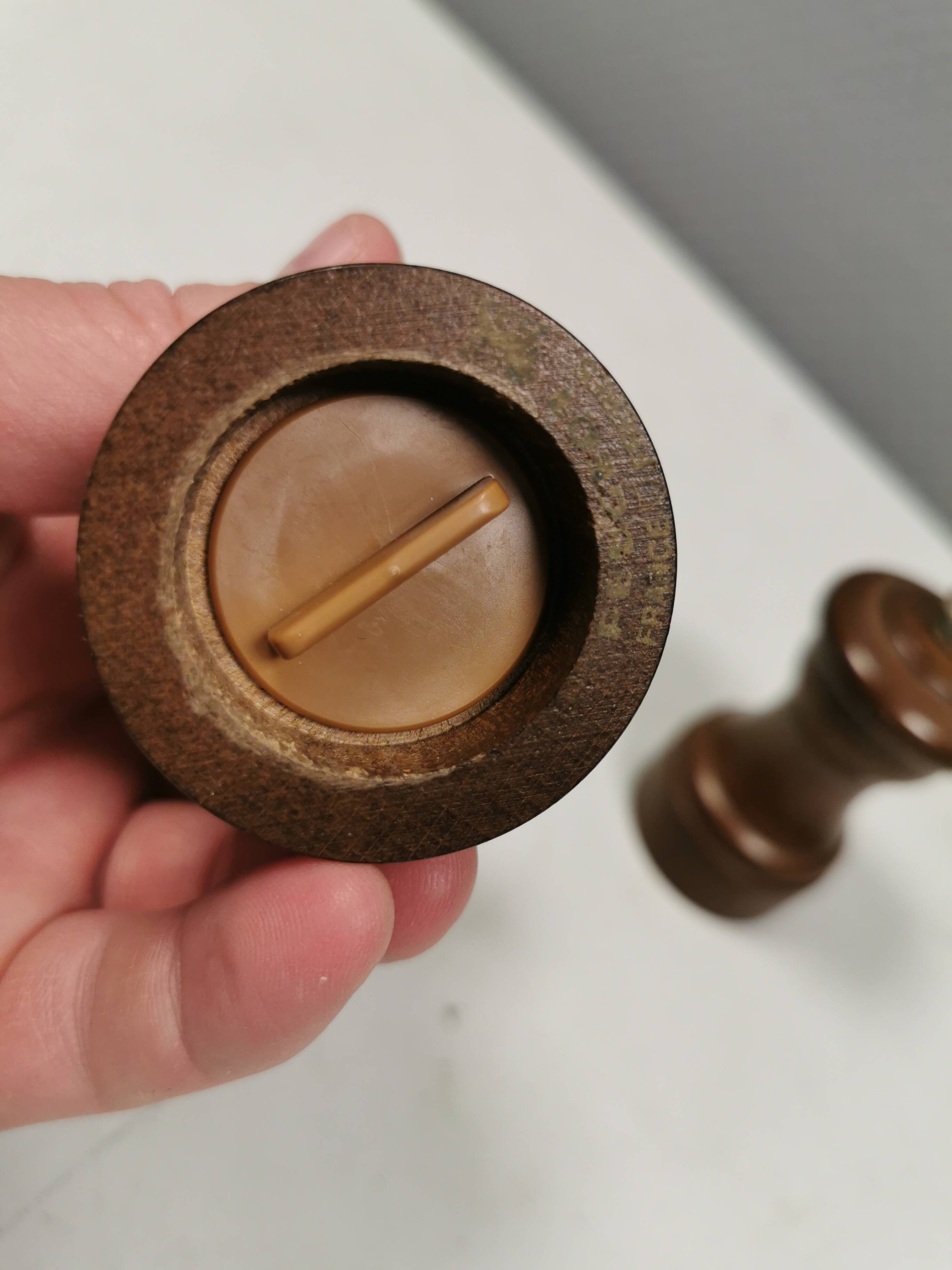 Beautiful salt and pepper set with Peugeot grinder.