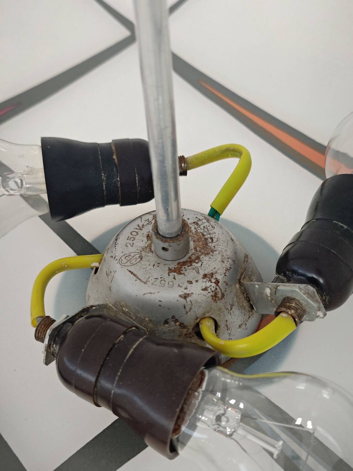 Modernist Czechoslovakian Zukov pendant light, geometric pattern, 1960