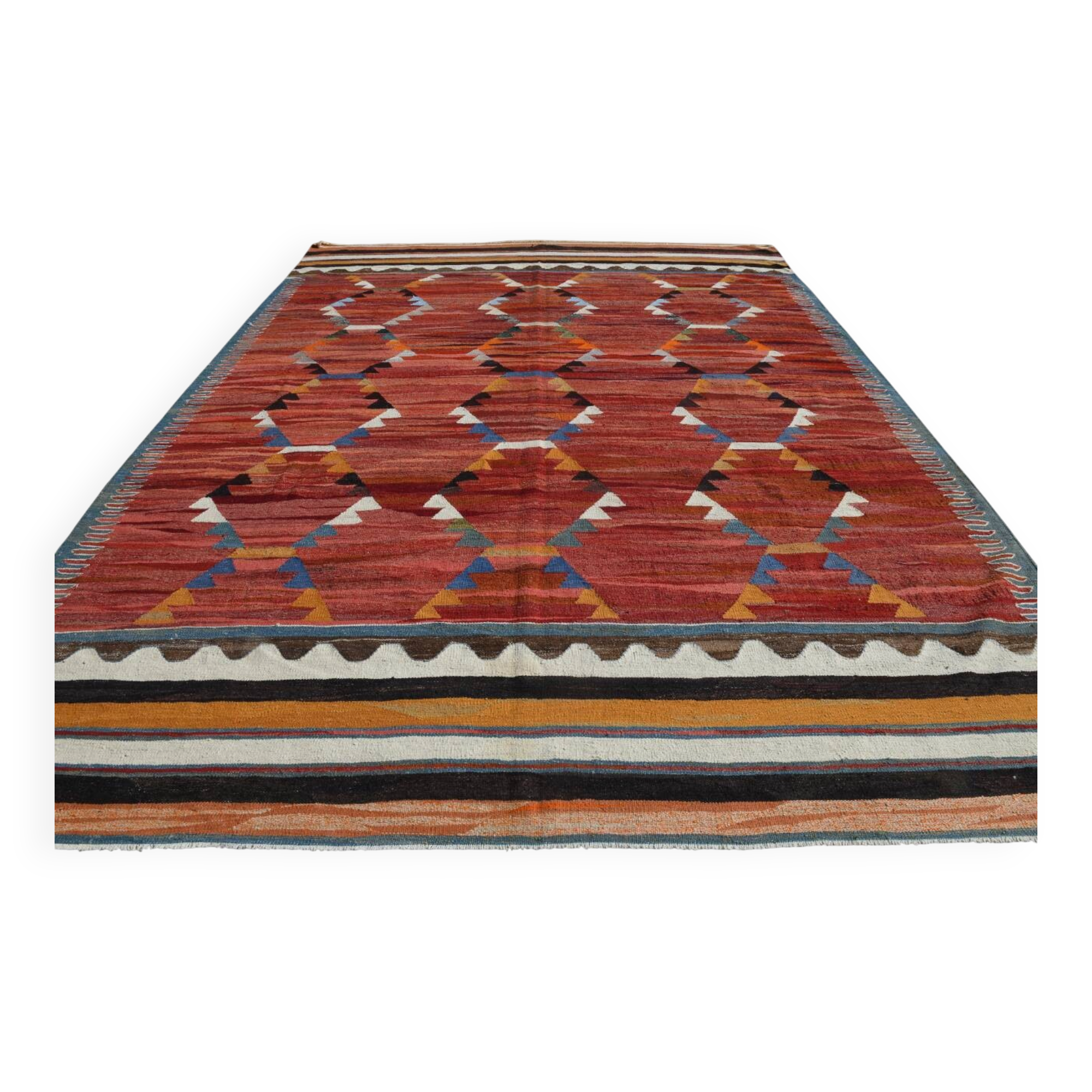 Turkish Wine Red Handmade Wool Kilim Rug, 312x407Cm