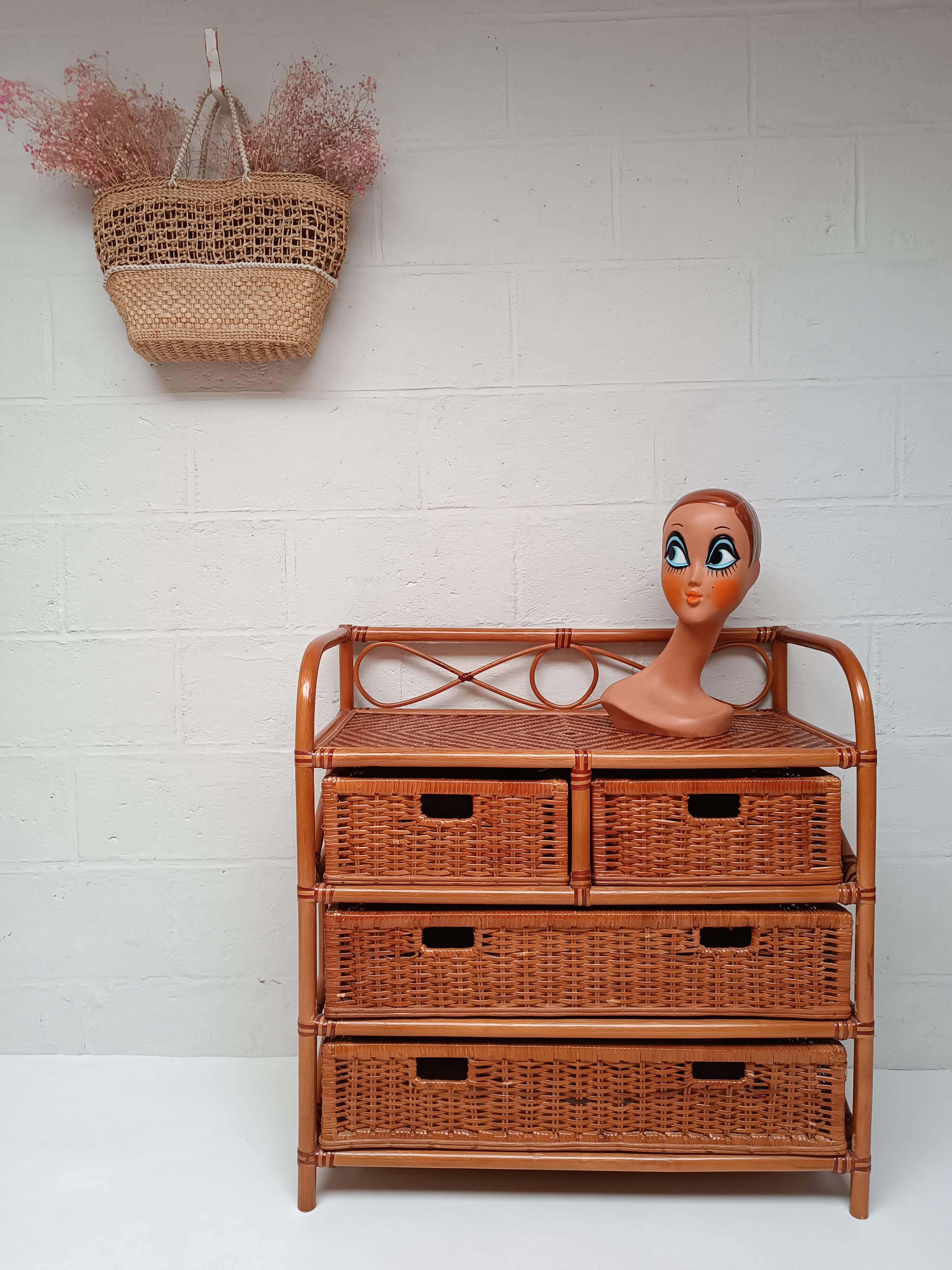 Commode rotin et bambou