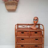 Rattan and bamboo chest of drawers