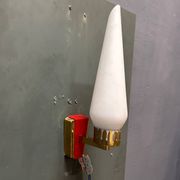 Stil Novo Opaline Glass and Brass Sconces, 1950s, Italy - Set of 2