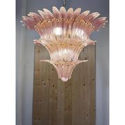 Pair of Iconic Mid-Century Modern Pink “Palmette” Murano Glass Chandeliers