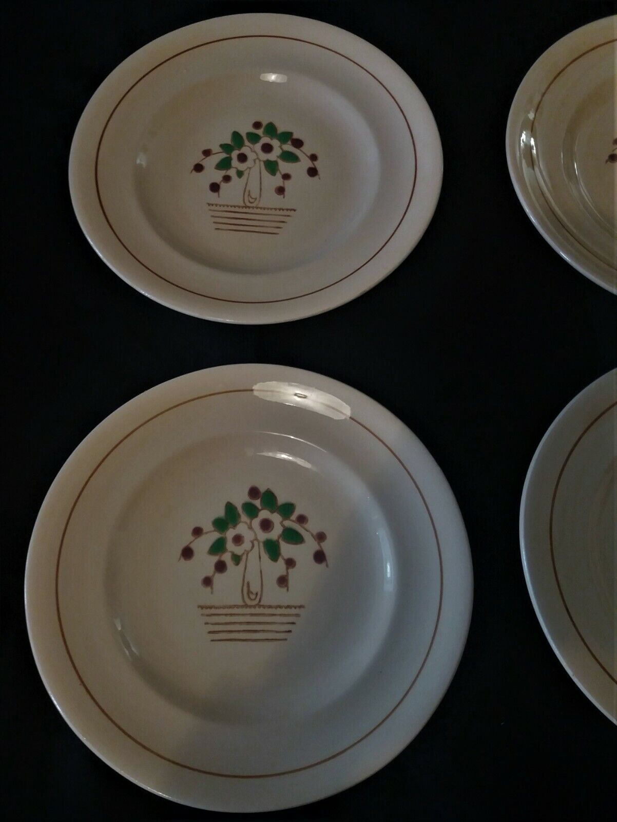 Série de six assiettes plates Longwy années 50 fleurs de cerisier